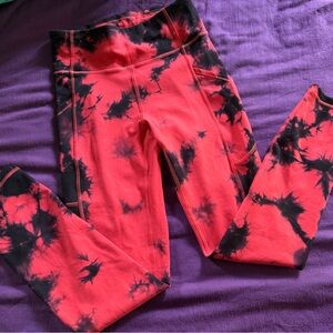 Lululemon Invigorate High Rise Tights Carnation Red Black Tie Dye Size 6